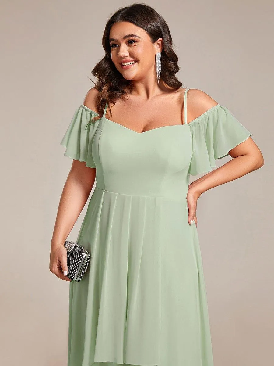 Estelle | Spaghetti Strap Cold Shoulder Chiffon A-Line Midi Wedding Guest Dress