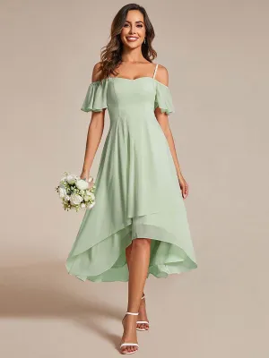 Estelle | Spaghetti Strap Cold Shoulder Chiffon A-Line Midi Wedding Guest Dress