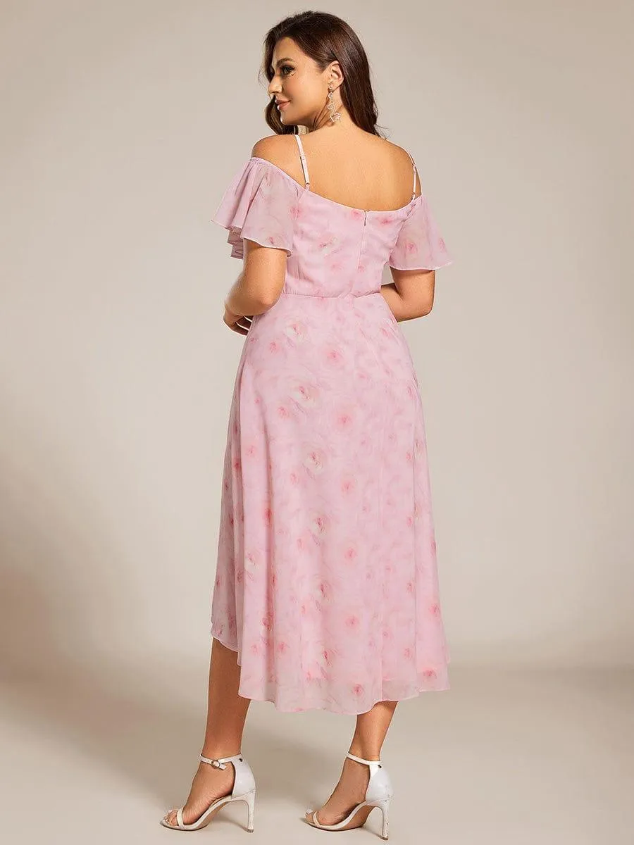 Estelle | Spaghetti Strap Cold Shoulder Chiffon A-Line Midi Wedding Guest Dress