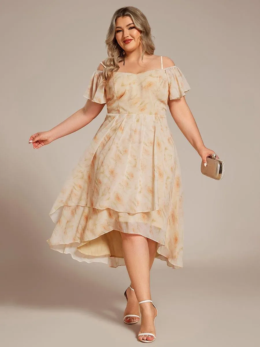 Estelle | Spaghetti Strap Cold Shoulder Chiffon A-Line Midi Wedding Guest Dress