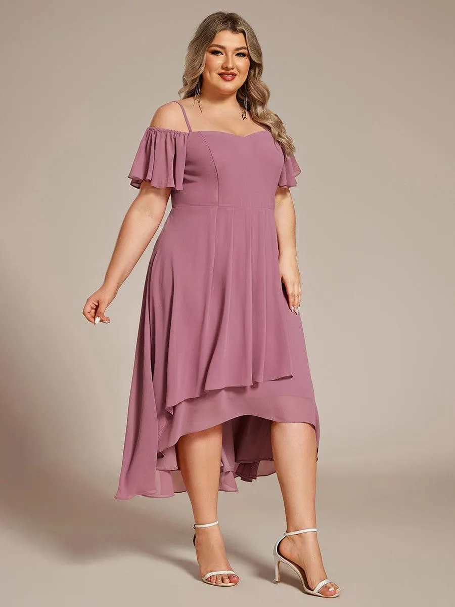 Estelle | Spaghetti Strap Cold Shoulder Chiffon A-Line Midi Wedding Guest Dress