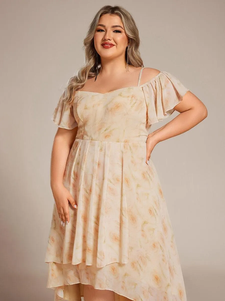 Estelle | Spaghetti Strap Cold Shoulder Chiffon A-Line Midi Wedding Guest Dress