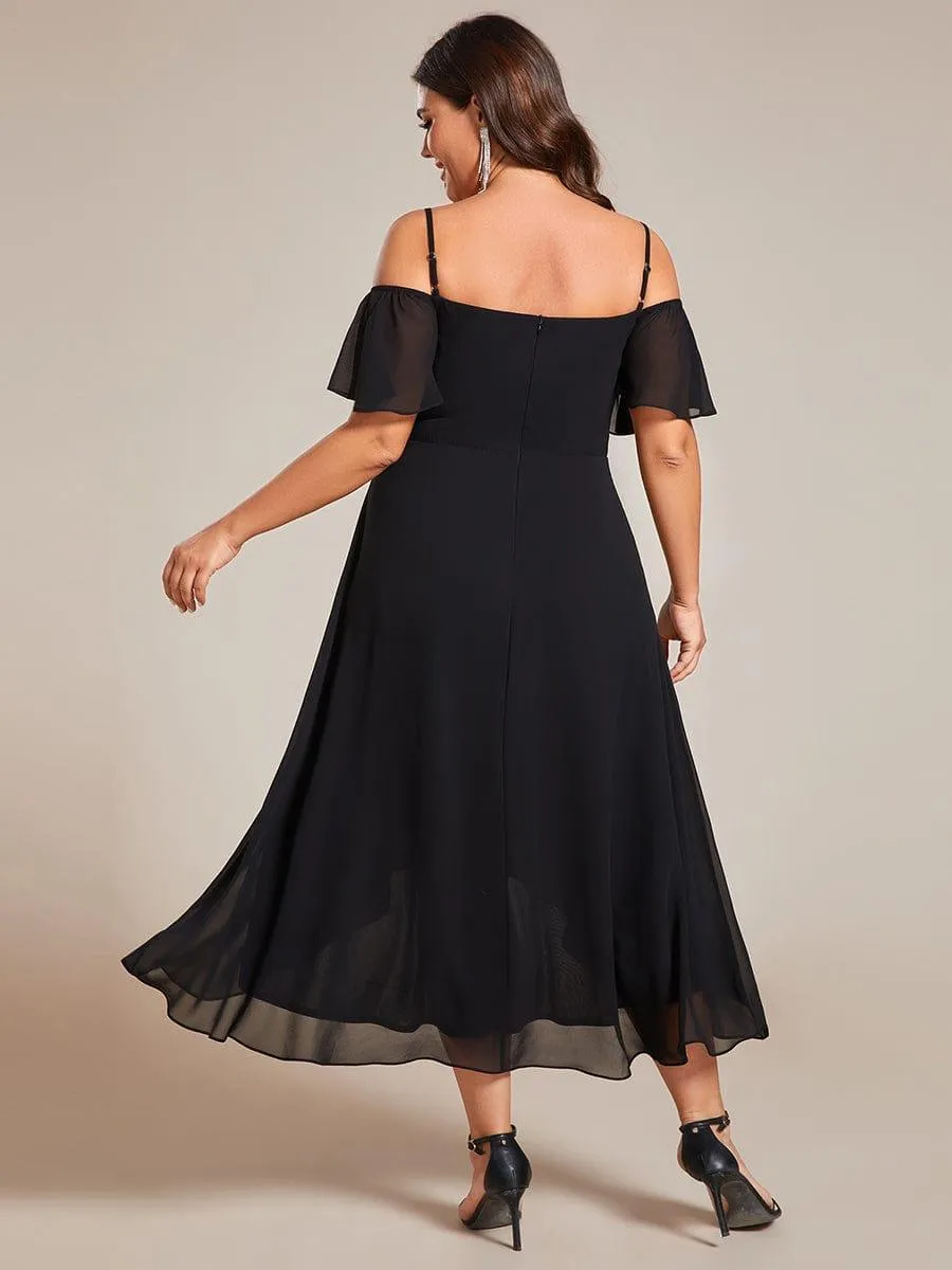Estelle | Spaghetti Strap Cold Shoulder Chiffon A-Line Midi Wedding Guest Dress