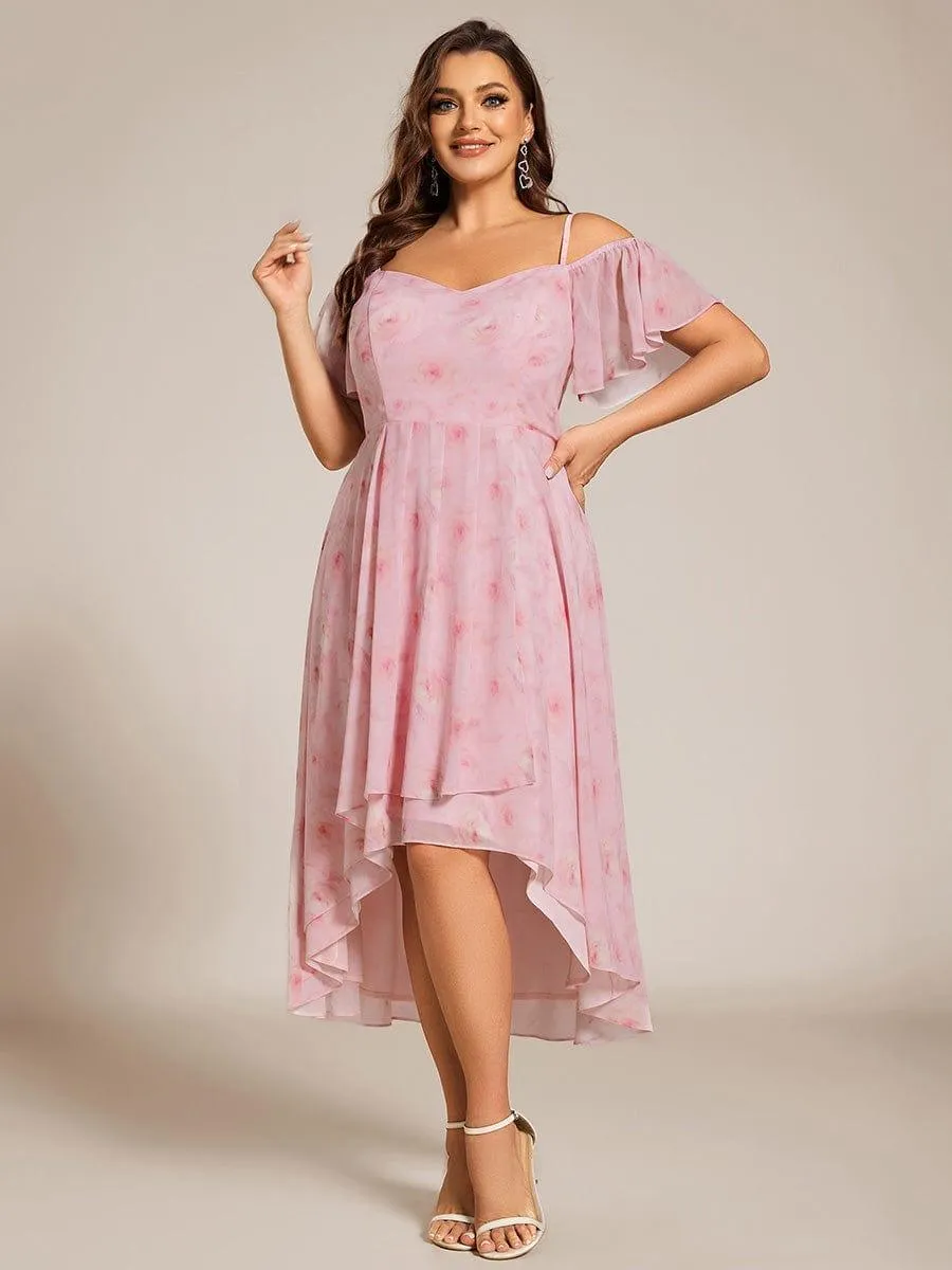 Estelle | Spaghetti Strap Cold Shoulder Chiffon A-Line Midi Wedding Guest Dress