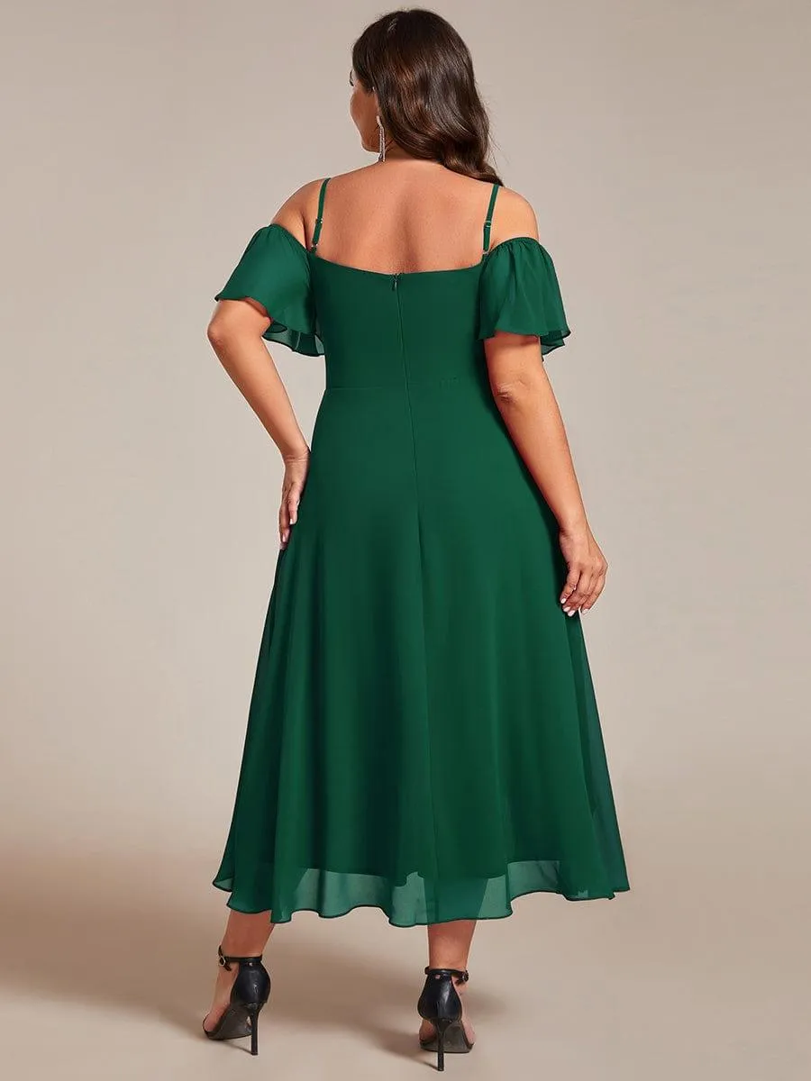 Estelle | Spaghetti Strap Cold Shoulder Chiffon A-Line Midi Wedding Guest Dress