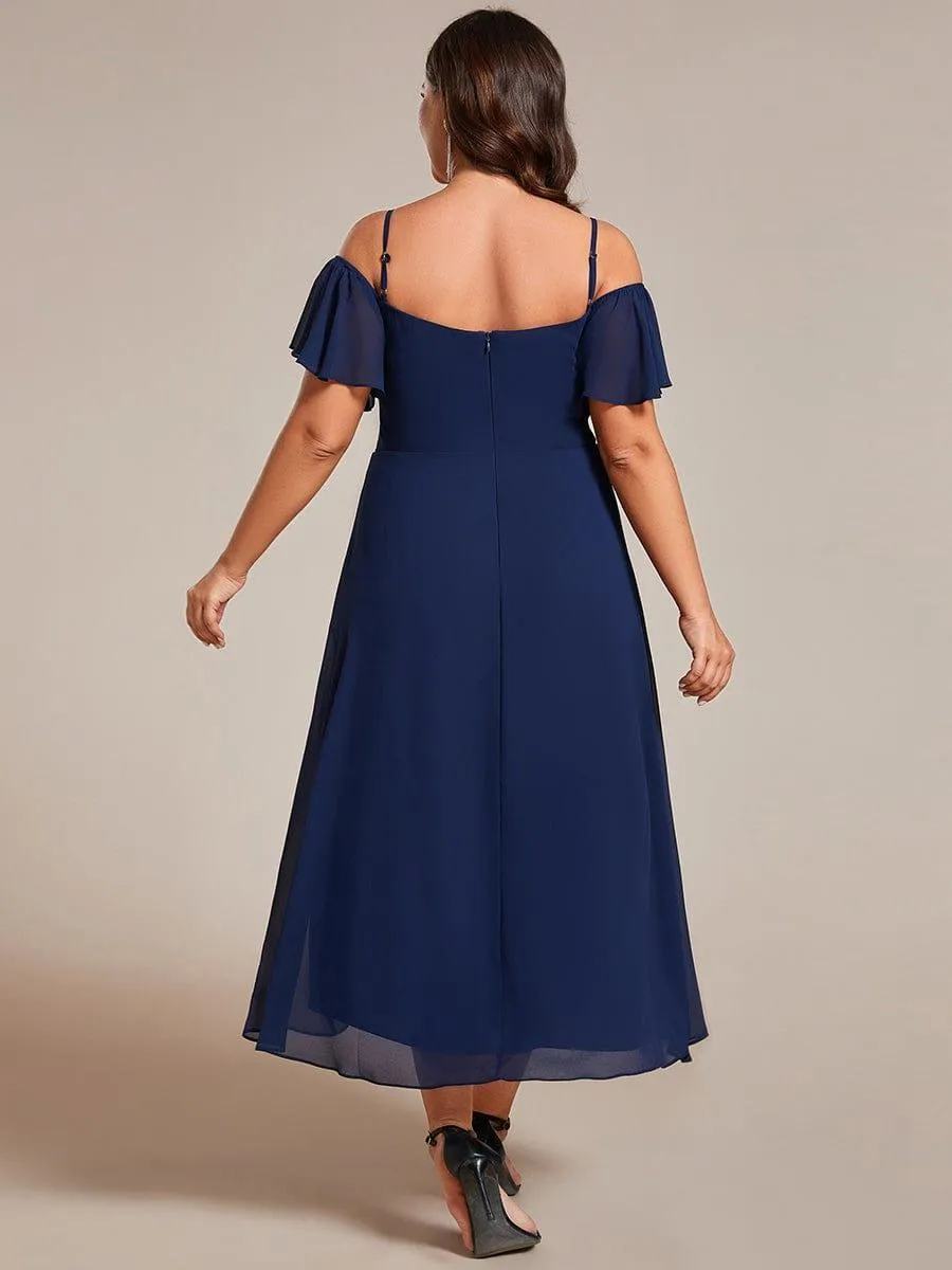 Estelle | Spaghetti Strap Cold Shoulder Chiffon A-Line Midi Wedding Guest Dress