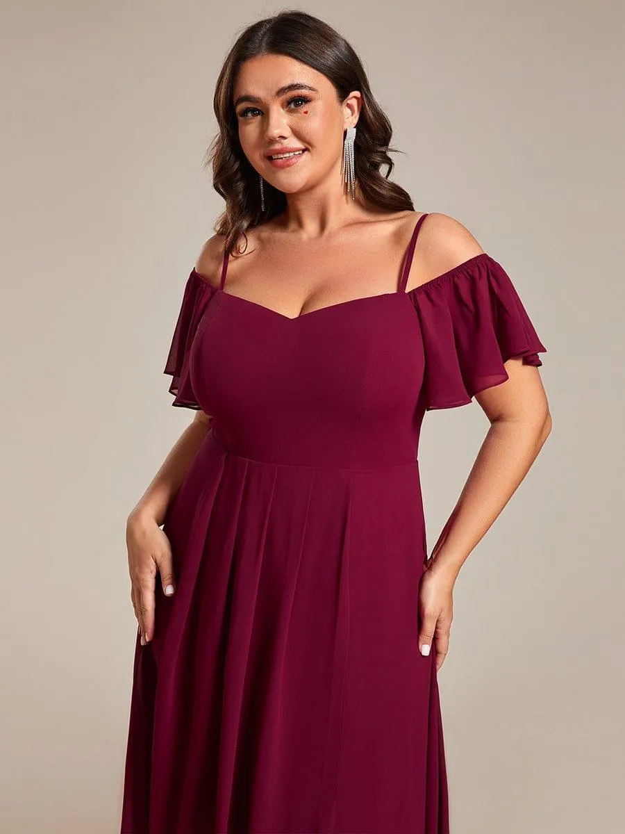 Estelle | Spaghetti Strap Cold Shoulder Chiffon A-Line Midi Wedding Guest Dress