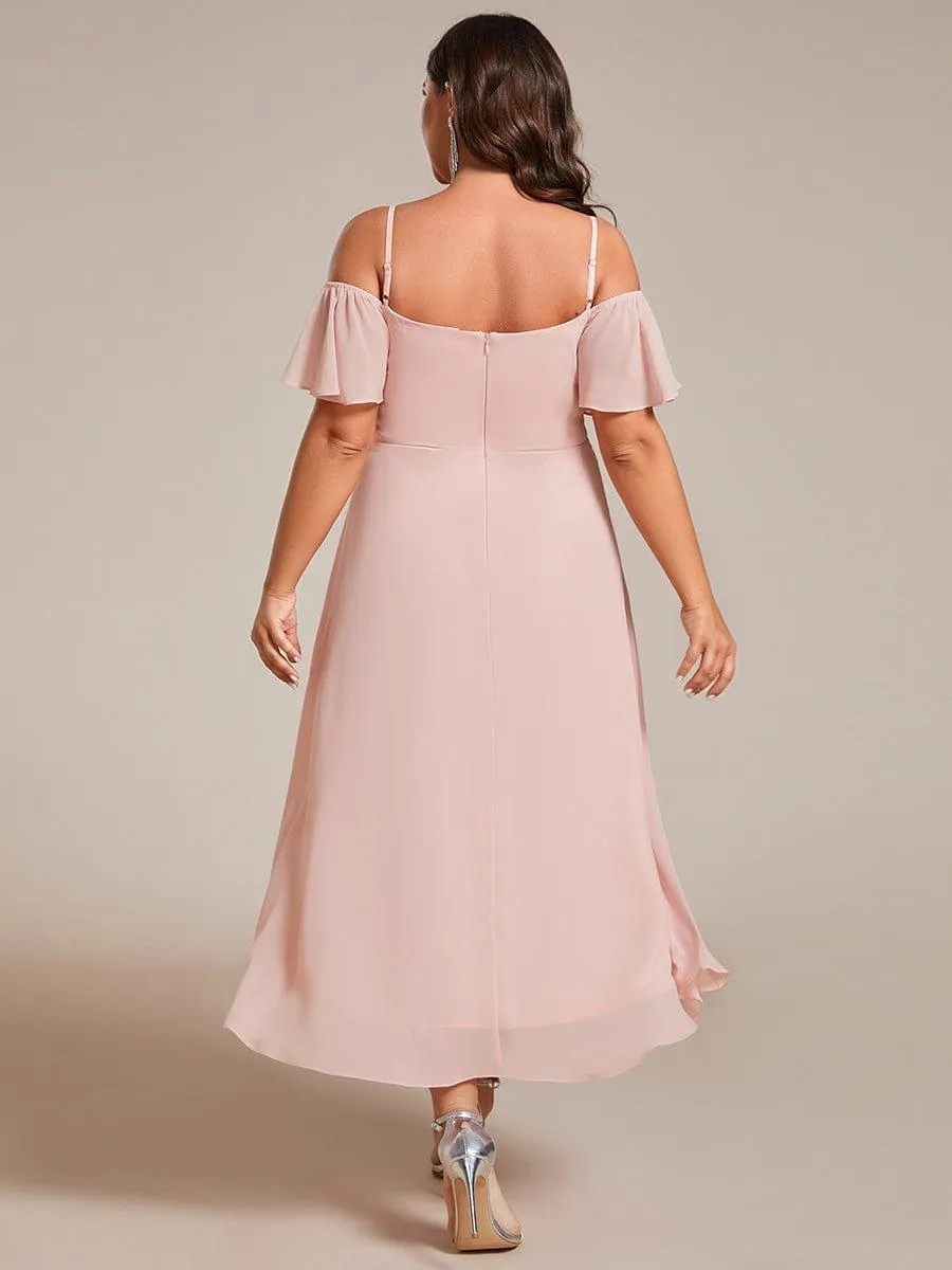 Estelle | Spaghetti Strap Cold Shoulder Chiffon A-Line Midi Wedding Guest Dress