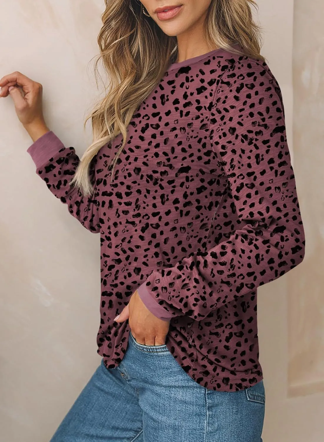 EVALESS Womens Crewneck Long Sleeve Tops Casual Polka Dots Tops Spring Summer 2025 Tshirts Shirts