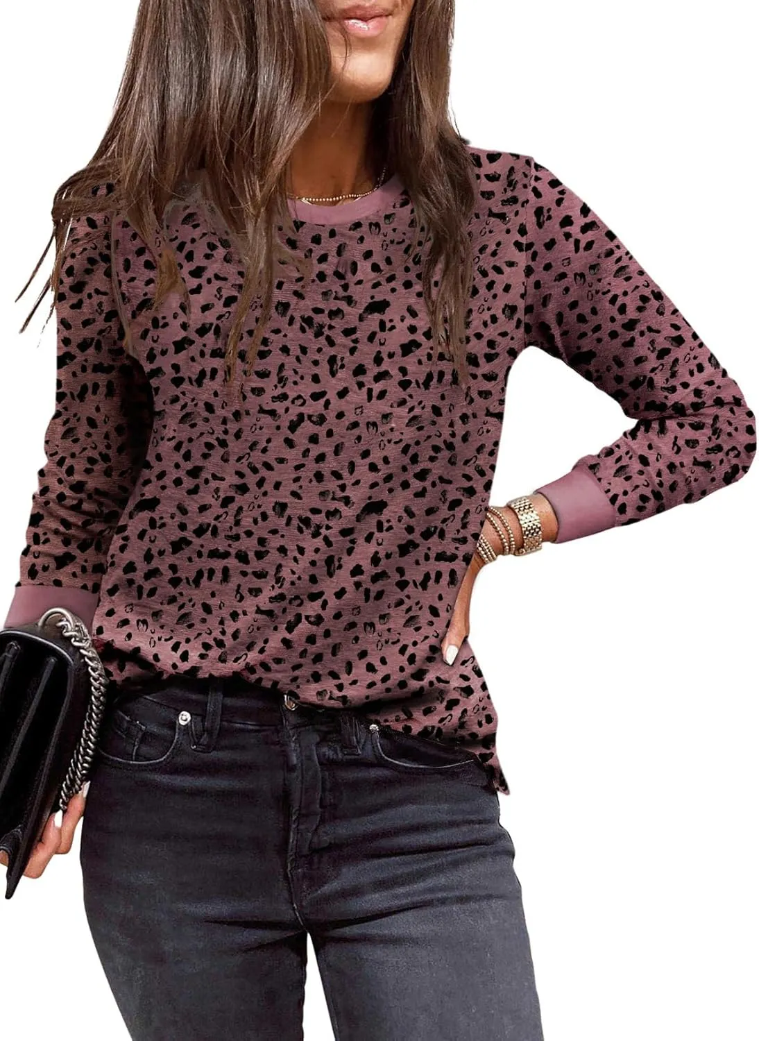 EVALESS Womens Crewneck Long Sleeve Tops Casual Polka Dots Tops Spring Summer 2025 Tshirts Shirts