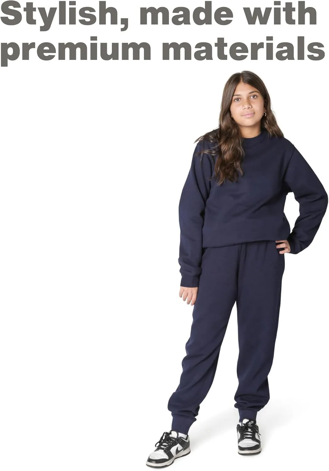 EVERYDAY KIDS Girls Fleece Crewneck Sweatshirt; Girls Long Sleeve Pullover Shirt - Soft and Breathable Cotton/Poly Blend