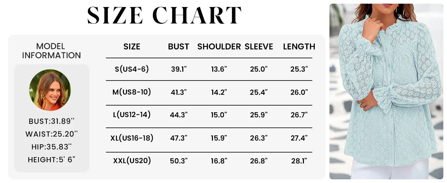 Eyelet Long Sleeve Casual Hollow Out Button Up Lace Blouse