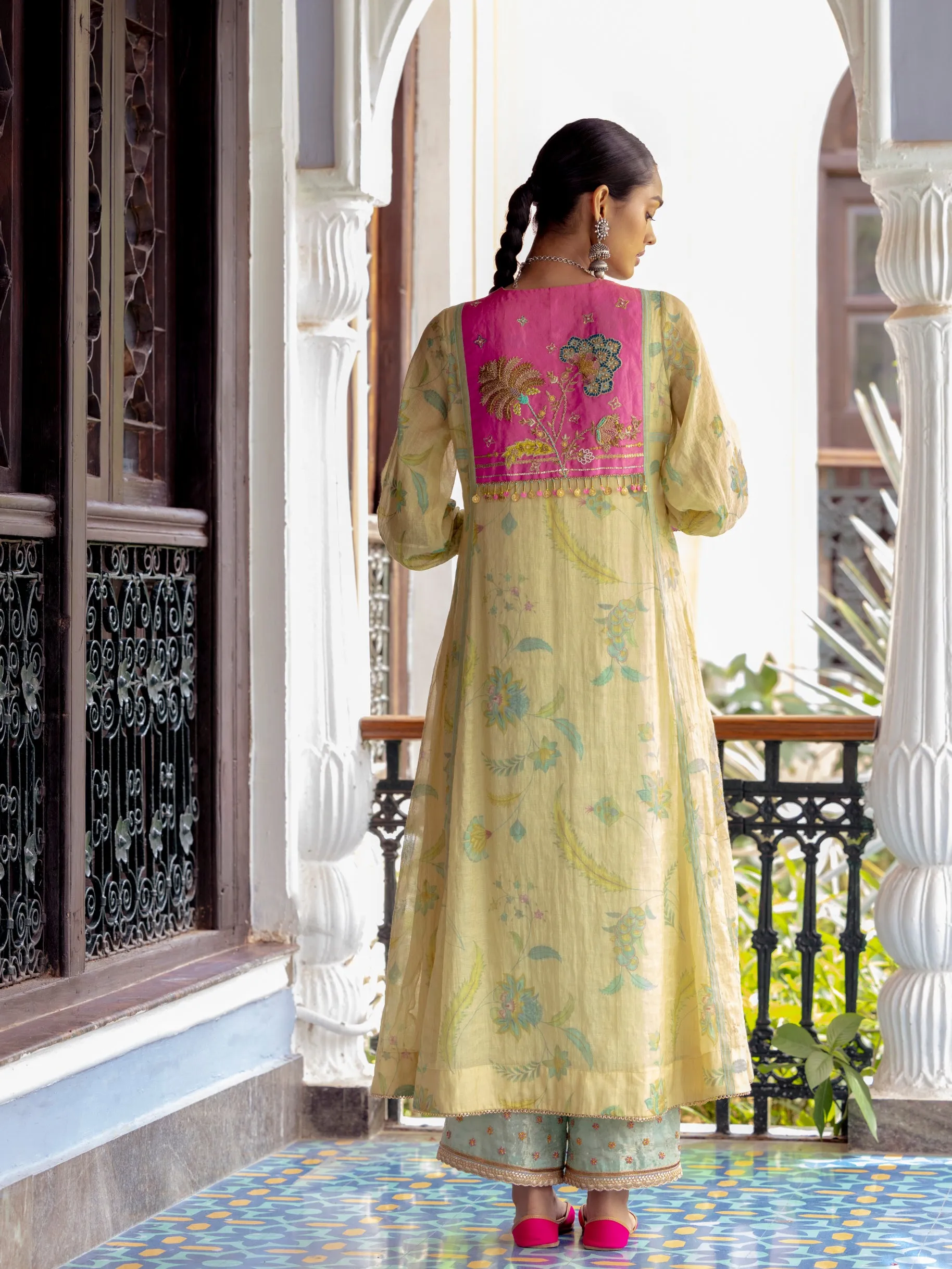 Fariba Ivory Printed Back Yoke Kurta Set