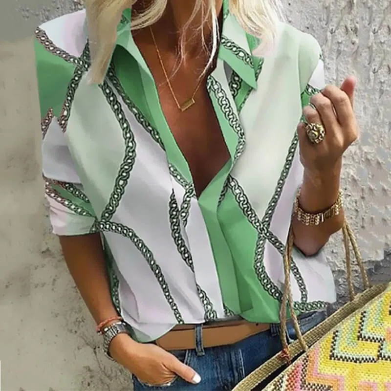 Fashion Patchwork V-neck Blouse