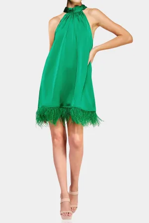 Feather Hem Green Dress