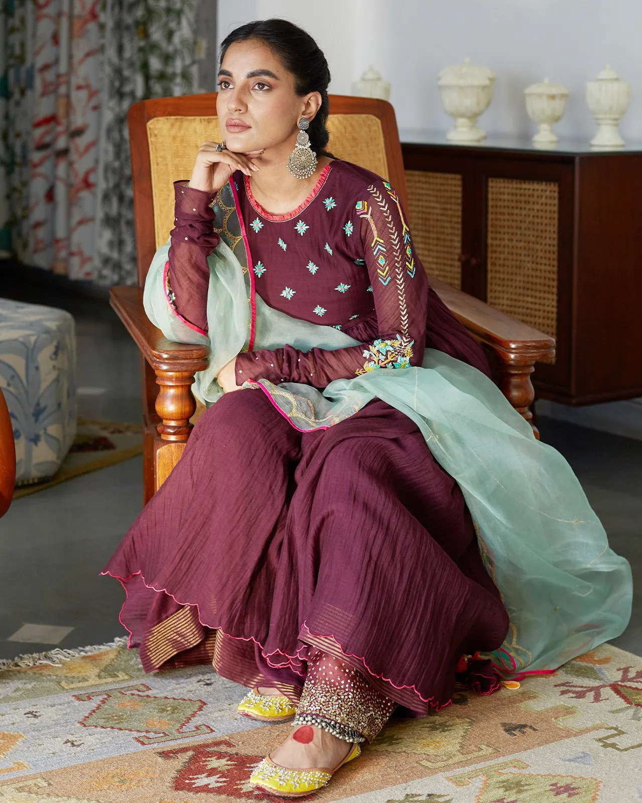 Firdaus Wine Anarkali Set