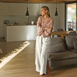 Flared linen pants ivory - Muriel
