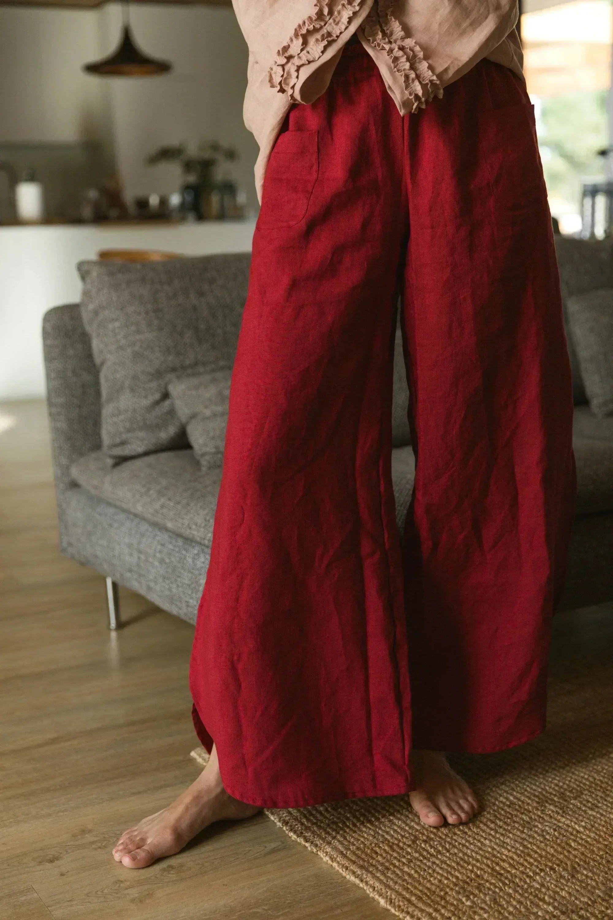 Flared linen pants ivory - Muriel