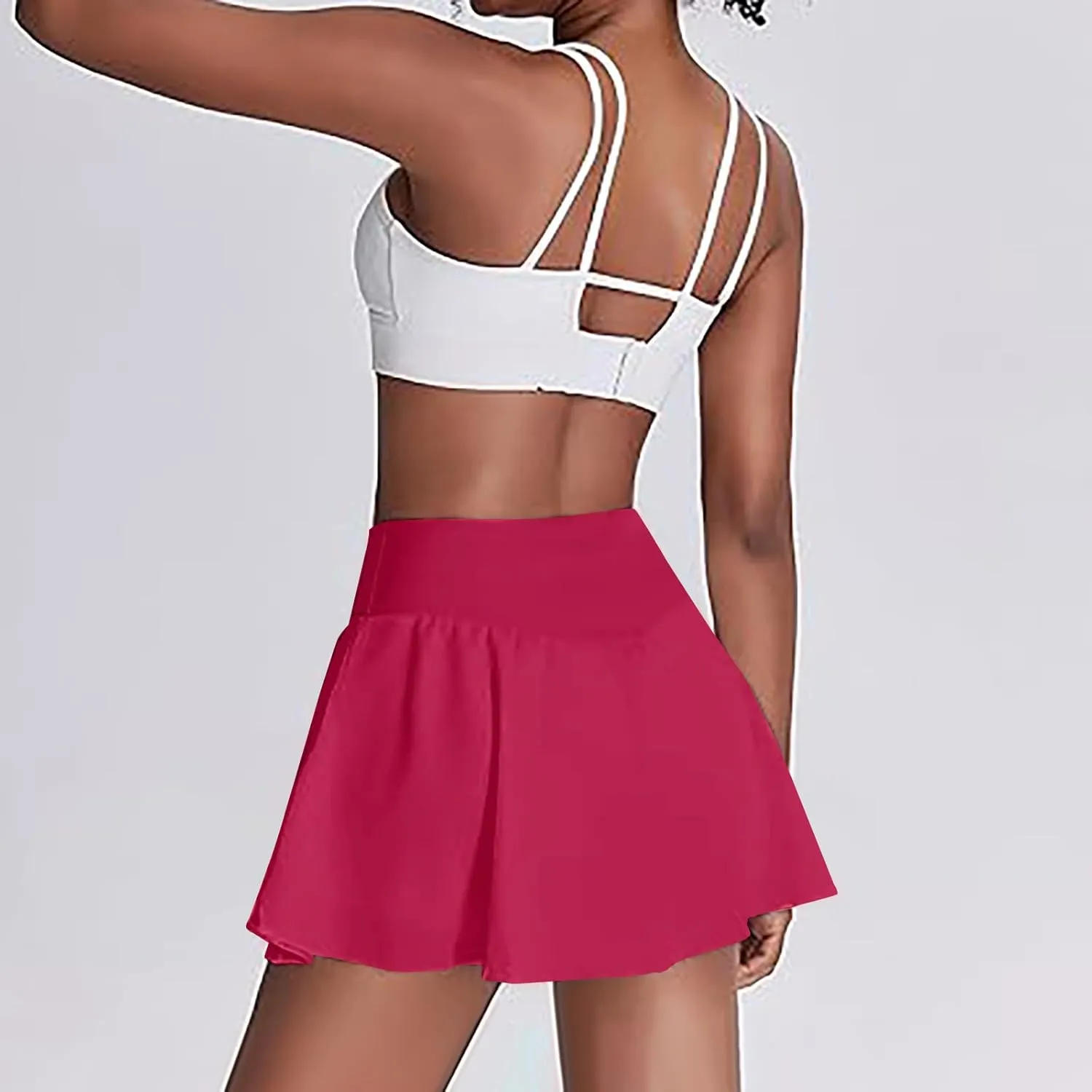 Flowy Skirts for Women Layered Ruffle Mini Skirts Solid Color Summer High Waisted Sports Athletic Yoga Golf Skirt