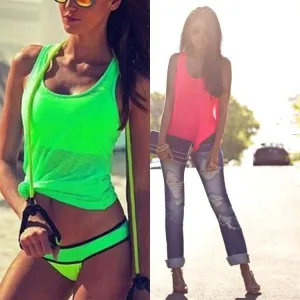 Fluorescence Color Sleeveless Scoop H-shaped Sport Vest