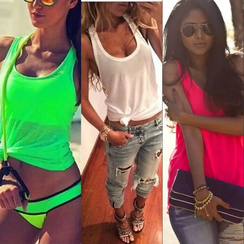 Fluorescence Color Sleeveless Scoop H-shaped Sport Vest