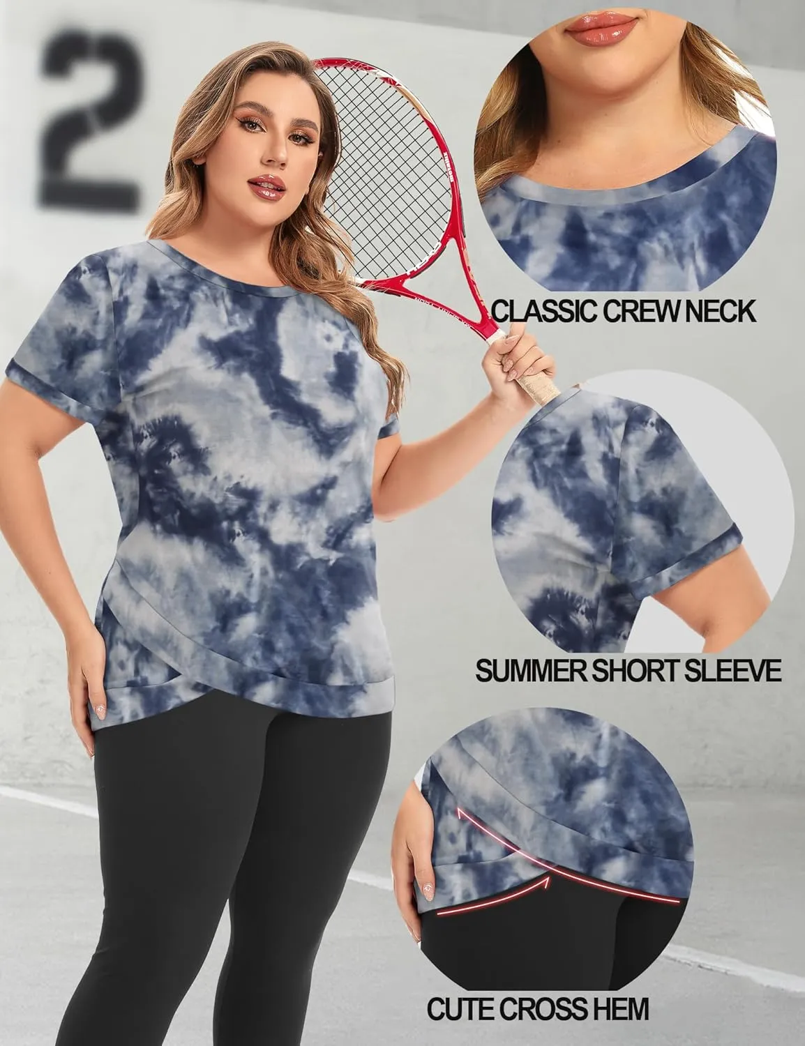 FOREYOND Women's Plus Size Workout Tops Short Sleeves Loose Fit Athletic Shirts Yoga Gym Running Clothing