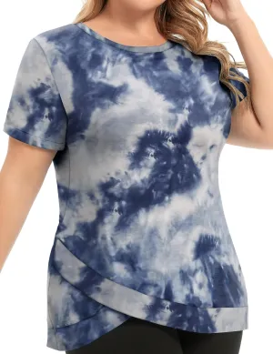 FOREYOND Women's Plus Size Workout Tops Short Sleeves Loose Fit Athletic Shirts Yoga Gym Running Clothing