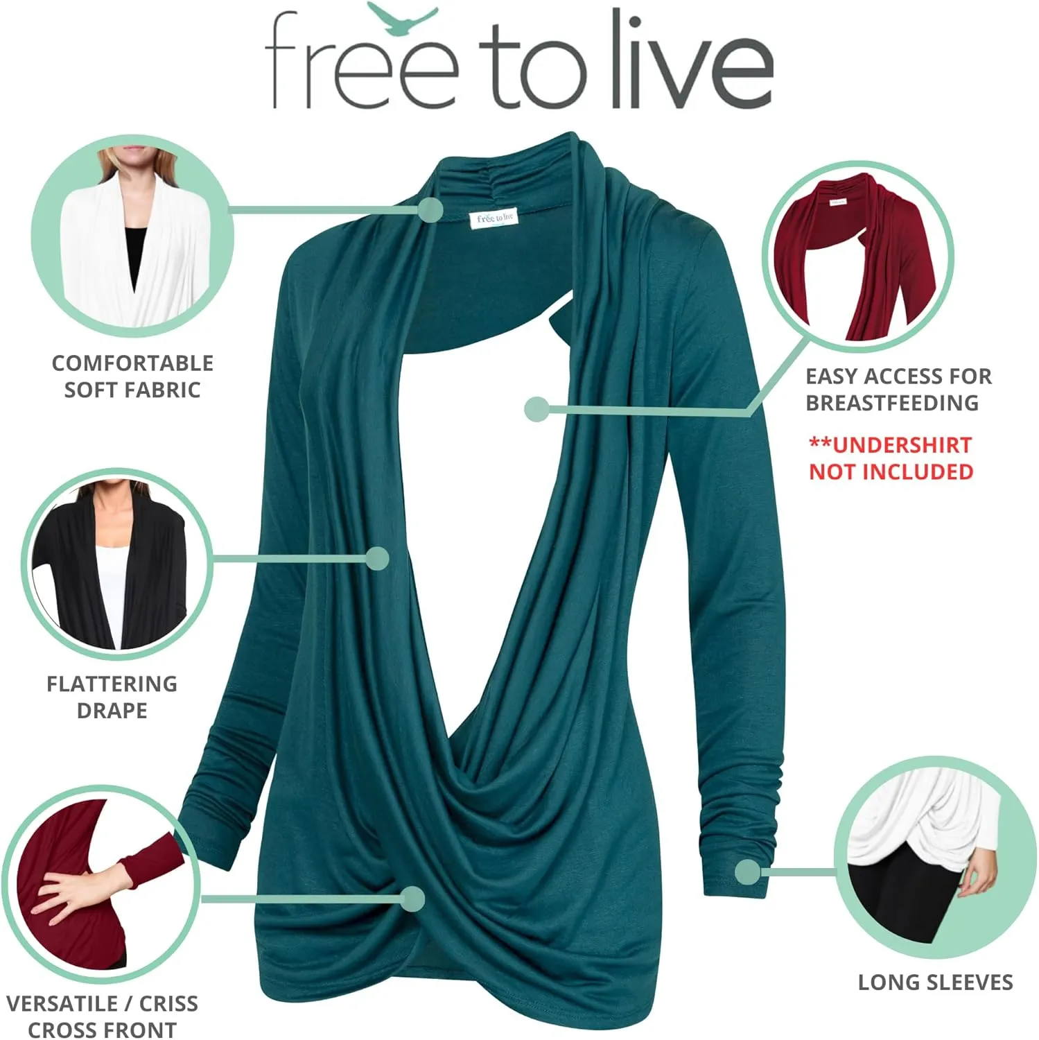 Free to Live 3 Pack Long Sleeve Nursing Tops Breastfeeding Shirts Cardigan Sweaters for Women Lightweight Postpartum Clothes