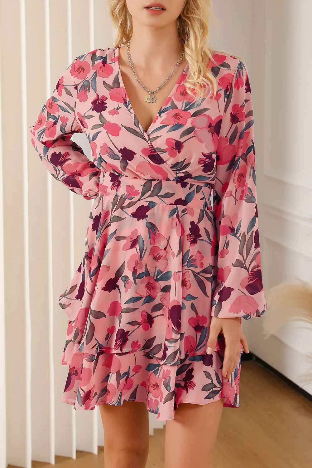 Fresh Aura A-Line Layered Long Sleeve Mini Dress