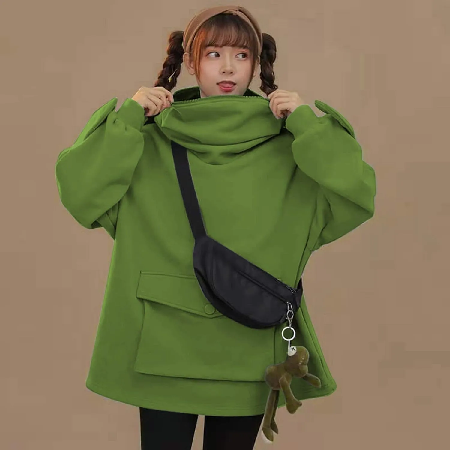 Frog Hoodies for Teen Girls Cute Hoodies Pullover Oversized Kawaii Hooded Sweatshirt Zipper Mouth Frog Hoodie for Women
