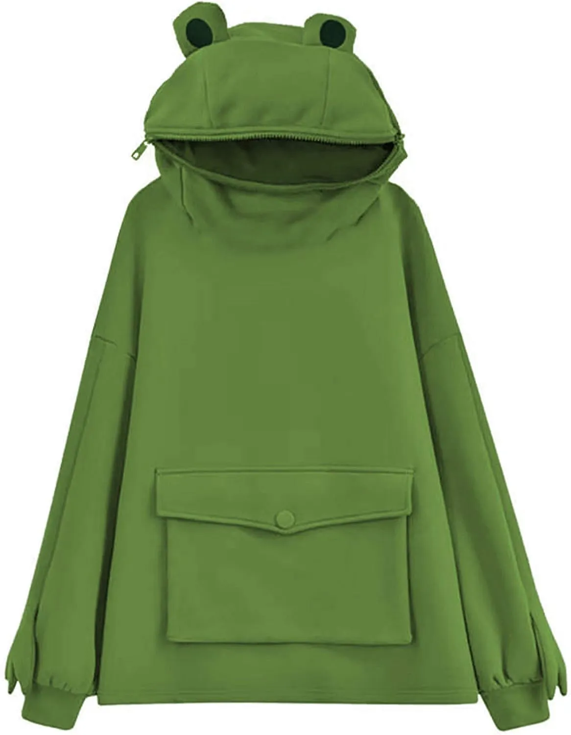 Frog Hoodies for Teen Girls Cute Hoodies Pullover Oversized Kawaii Hooded Sweatshirt Zipper Mouth Frog Hoodie for Women