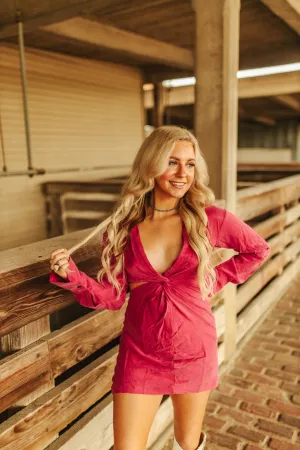 Front Twist Fuchsia Mini Dress