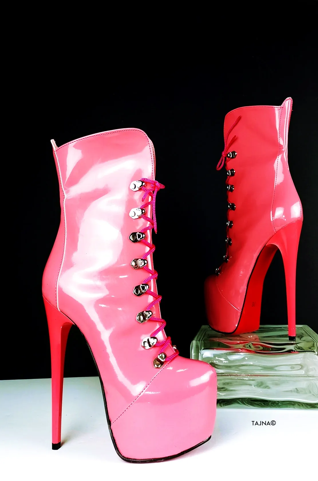 Fuchsia Pink Military Style Ankle Boots