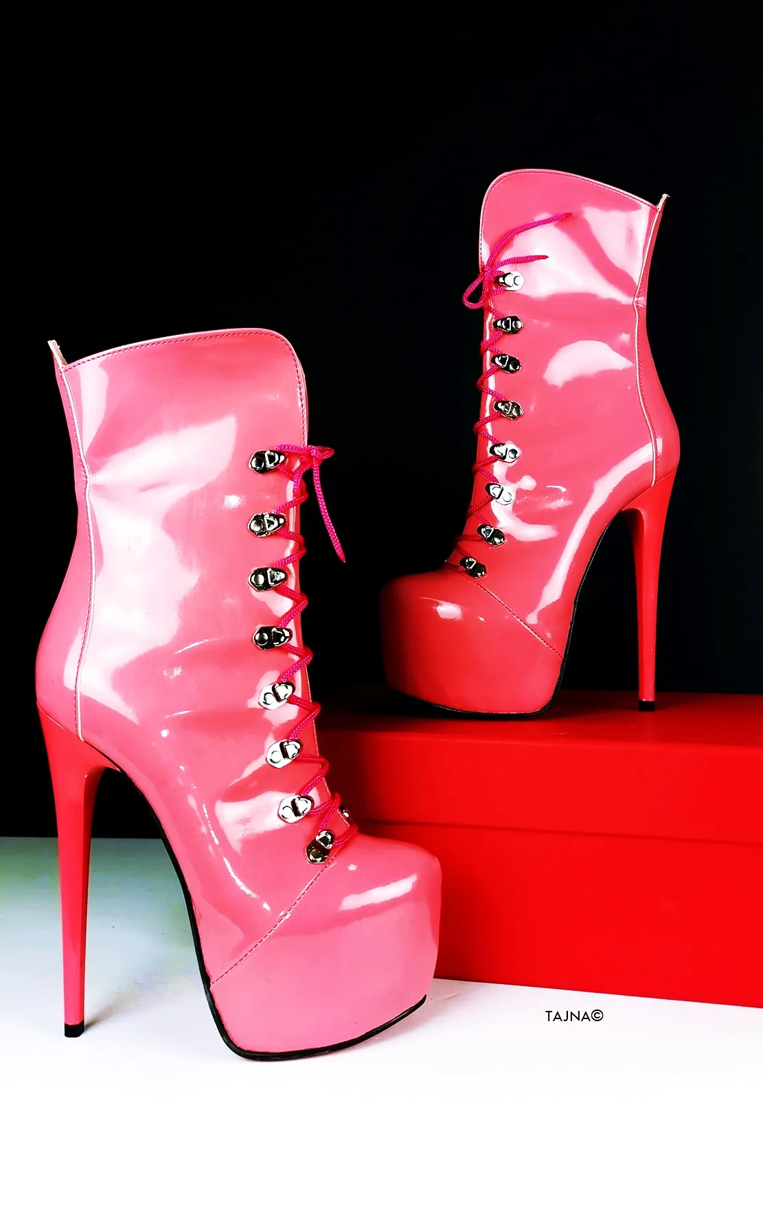 Fuchsia Pink Military Style Ankle Boots
