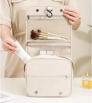FUNSEED Toiletry Bag for Women, Fashion Foldable Hanging Hook Handheld Toiletry Bag for Business Travel (White)