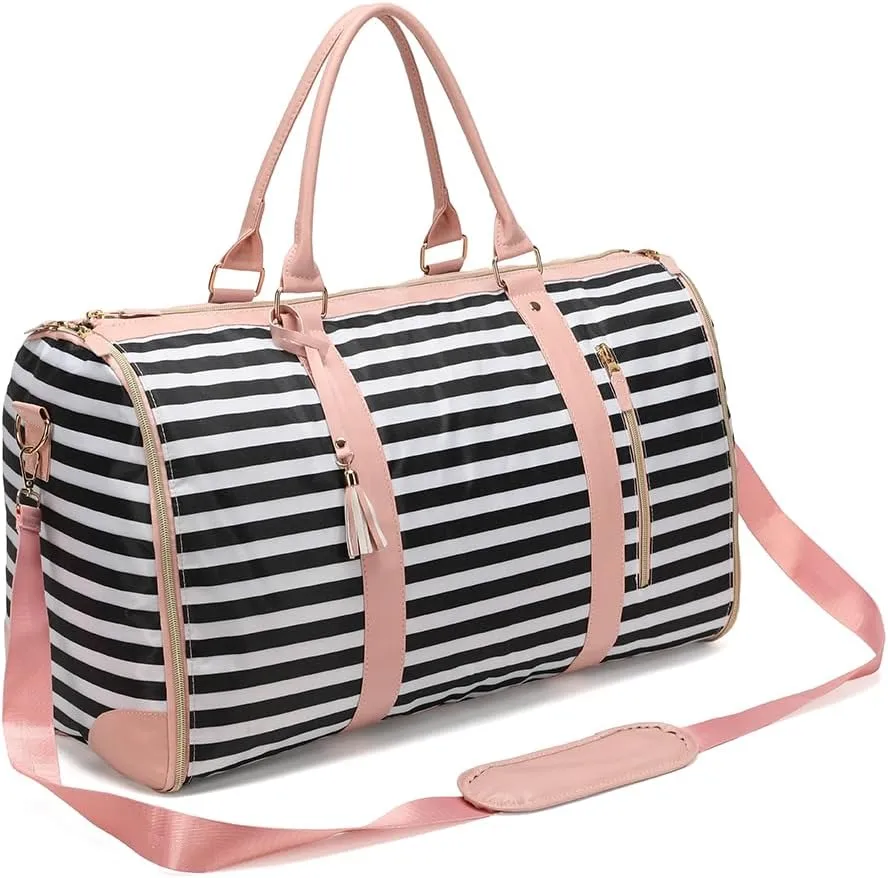 Garment Bags for Travel Large Capacity Suit Bag for Men Carry On Garment Bag Convertible Garment Duffle Bag,Duffel Bag Hanging Dress Suitcase Suit Business Travel Bags, Black Stripe