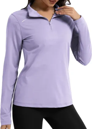 GEMYSE Women's 1/4 Zip Pullover Shirts Long Sleeve Workout Tops Quick Dry Casual Rash Guard Shirts