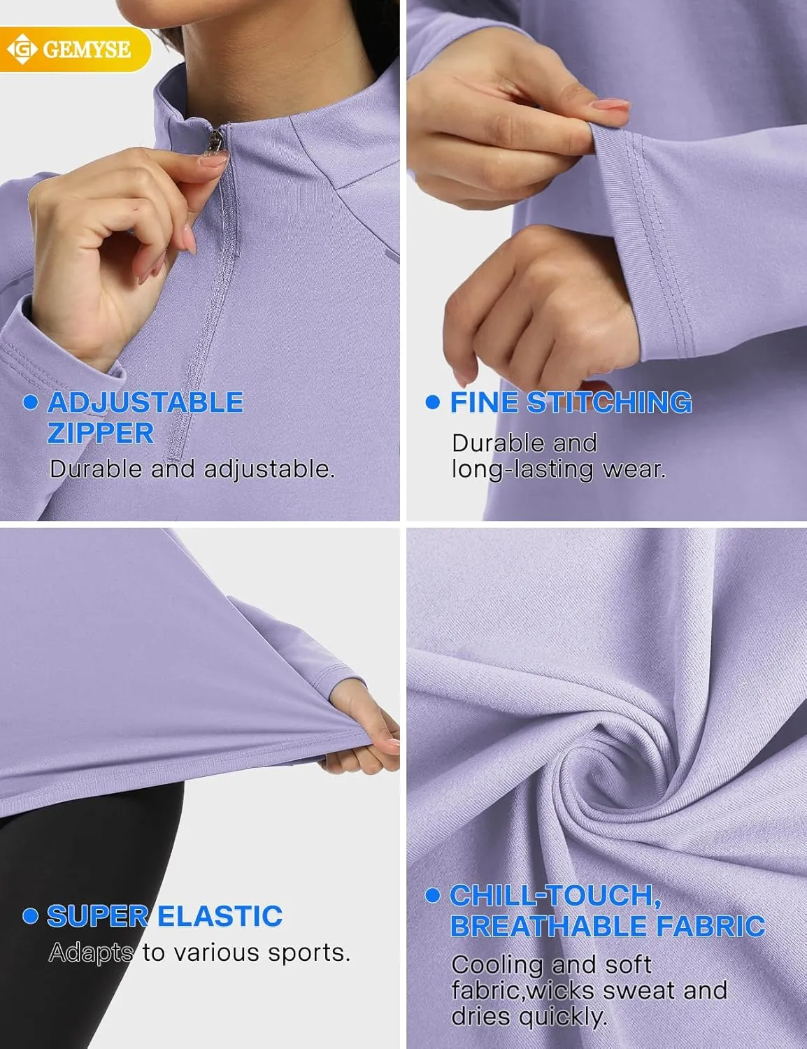 GEMYSE Women's 1/4 Zip Pullover Shirts Long Sleeve Workout Tops Quick Dry Casual Rash Guard Shirts