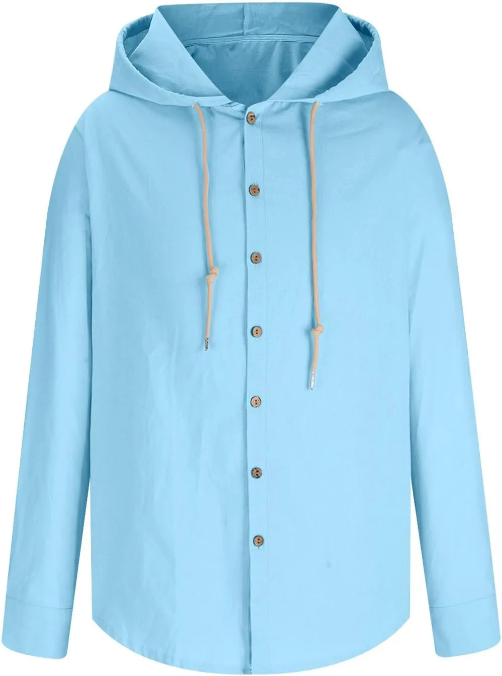 generic Mens Long Sleeve Linen Shirts Drawstring Hooded Sweatshirt Casual Fall Button Shirts Boys Trendy Streetwear Loose Fit