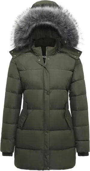 GGleaf Women's Winter Thicken Puffer Coat Warm Snow Jacket with Fur Removable Hood