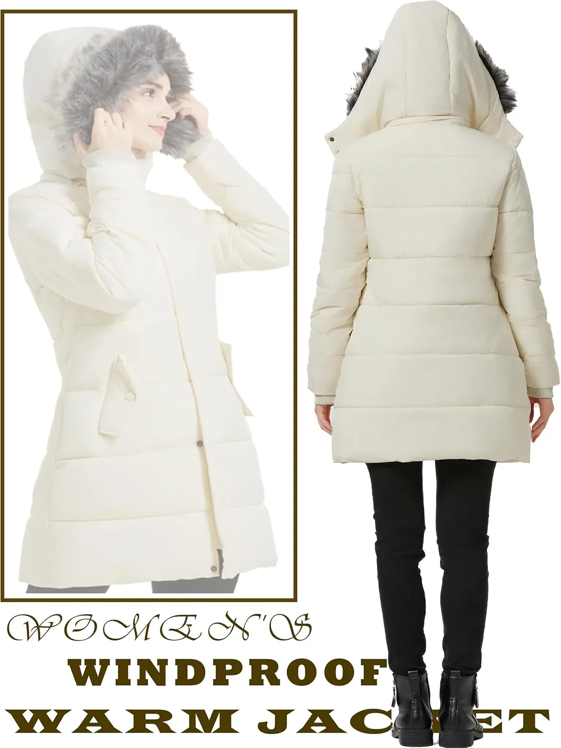 GGleaf Women's Winter Thicken Puffer Coat Warm Snow Jacket with Fur Removable Hood