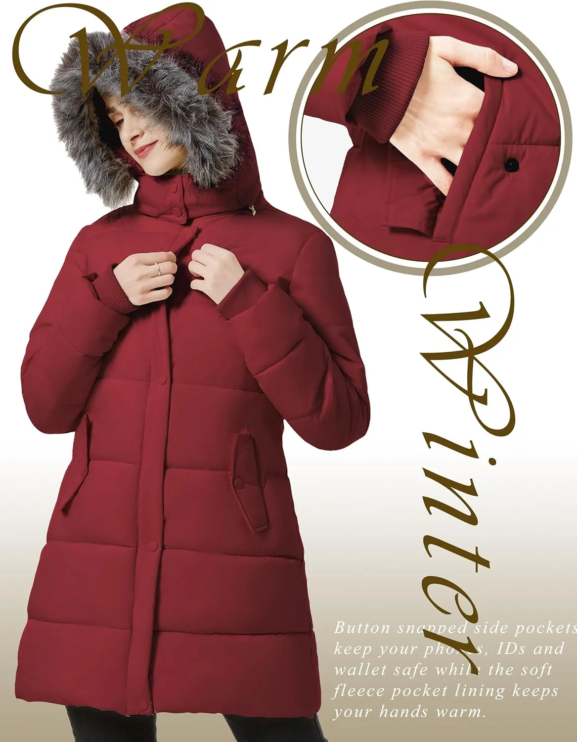 GGleaf Women's Winter Thicken Puffer Coat Warm Snow Jacket with Fur Removable Hood