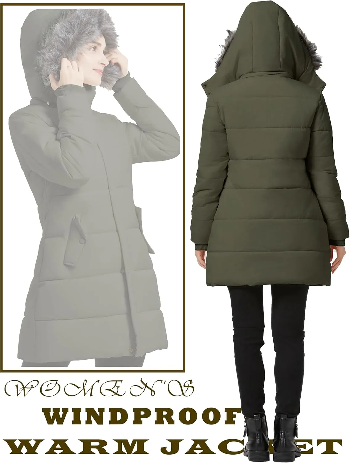 GGleaf Women's Winter Thicken Puffer Coat Warm Snow Jacket with Fur Removable Hood