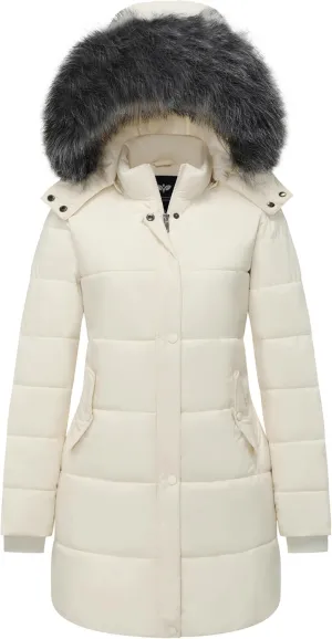 GGleaf Women's Winter Thicken Puffer Coat Warm Snow Jacket with Fur Removable Hood
