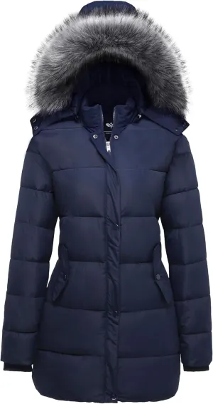GGleaf Women's Winter Thicken Puffer Coat Warm Snow Jacket with Fur Removable Hood
