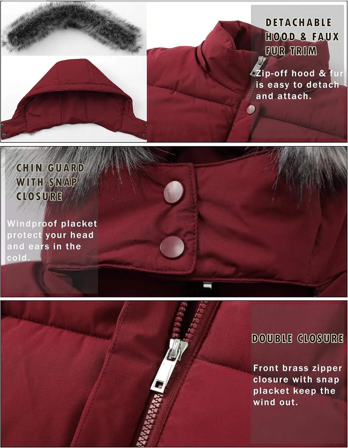 GGleaf Women's Winter Thicken Puffer Coat Warm Snow Jacket with Fur Removable Hood