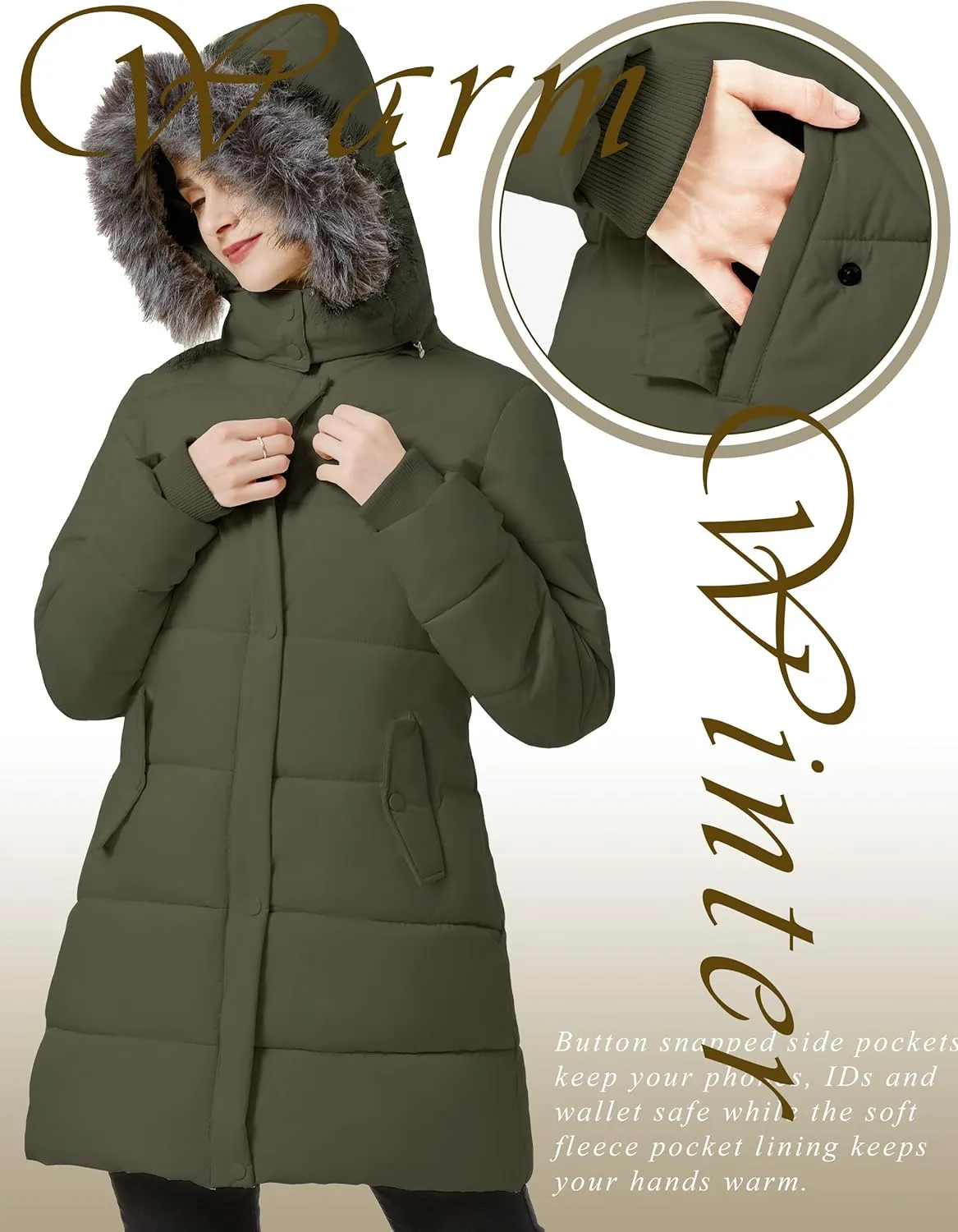 GGleaf Women's Winter Thicken Puffer Coat Warm Snow Jacket with Fur Removable Hood