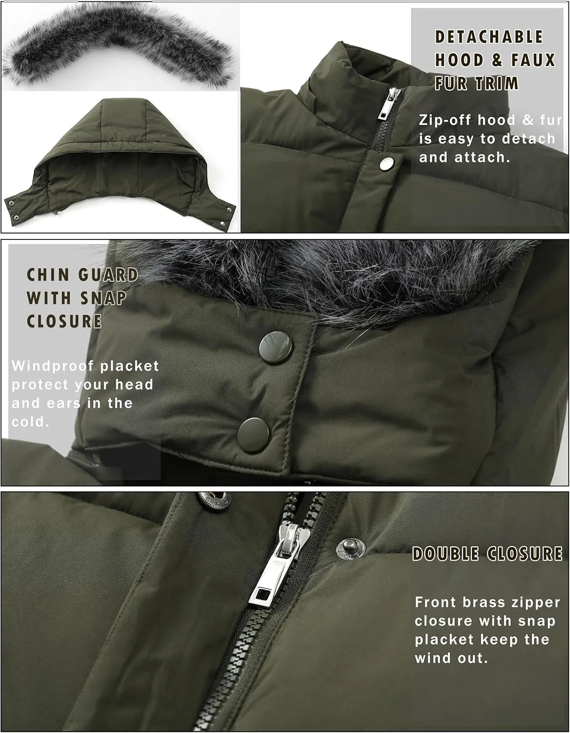 GGleaf Women's Winter Thicken Puffer Coat Warm Snow Jacket with Fur Removable Hood