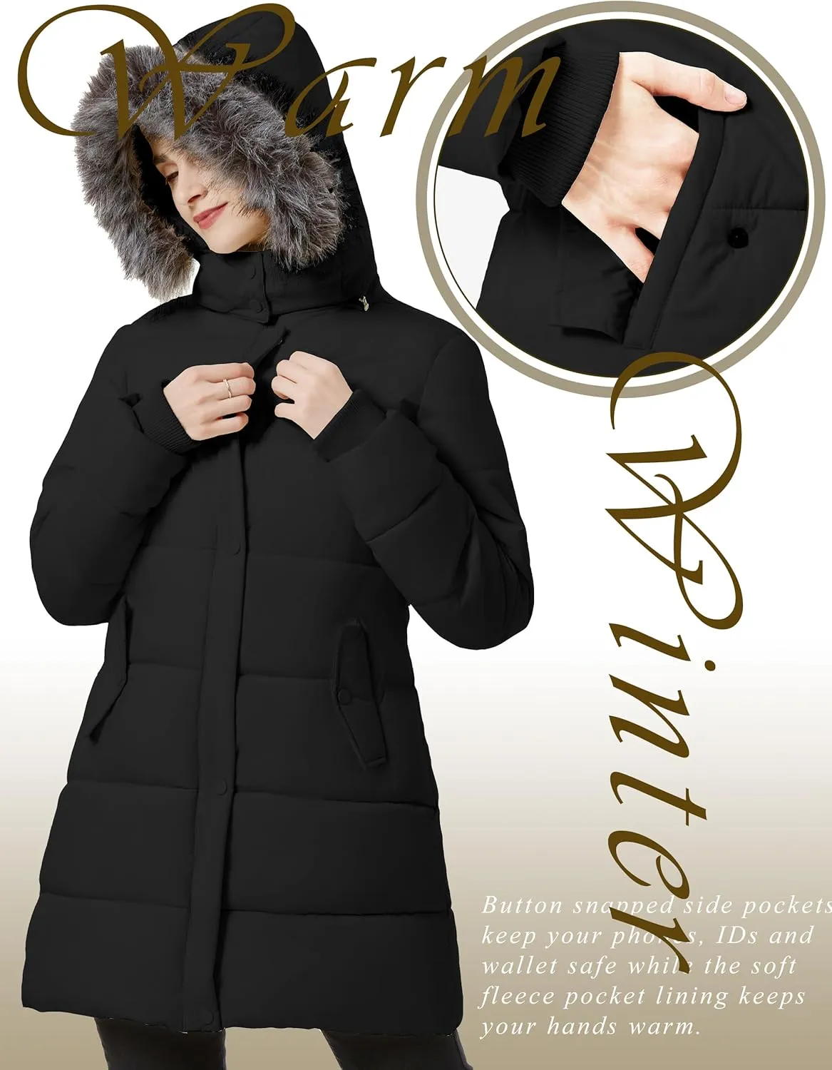 GGleaf Women's Winter Thicken Puffer Coat Warm Snow Jacket with Fur Removable Hood