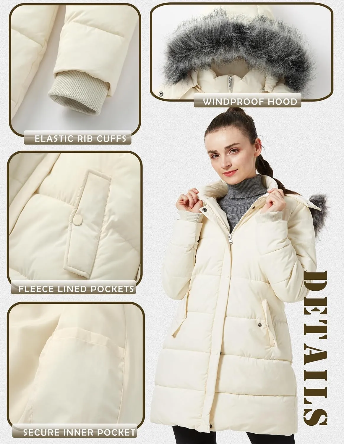 GGleaf Women's Winter Thicken Puffer Coat Warm Snow Jacket with Fur Removable Hood
